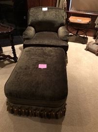 Crushed green velvet club chair with ottoman