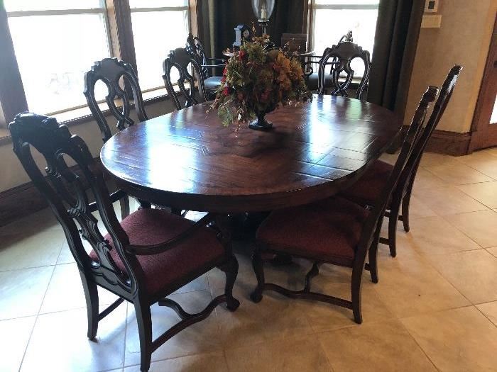 Gorgeous dining table with distressed look top with 6 chairs