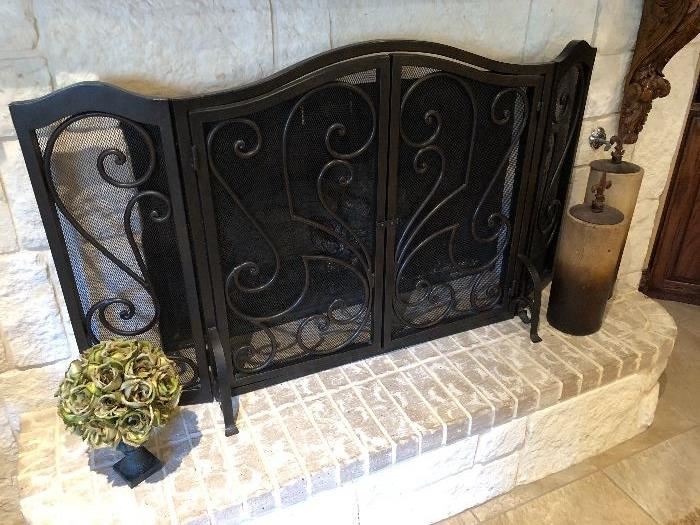 Large wrought iron fireplace screen