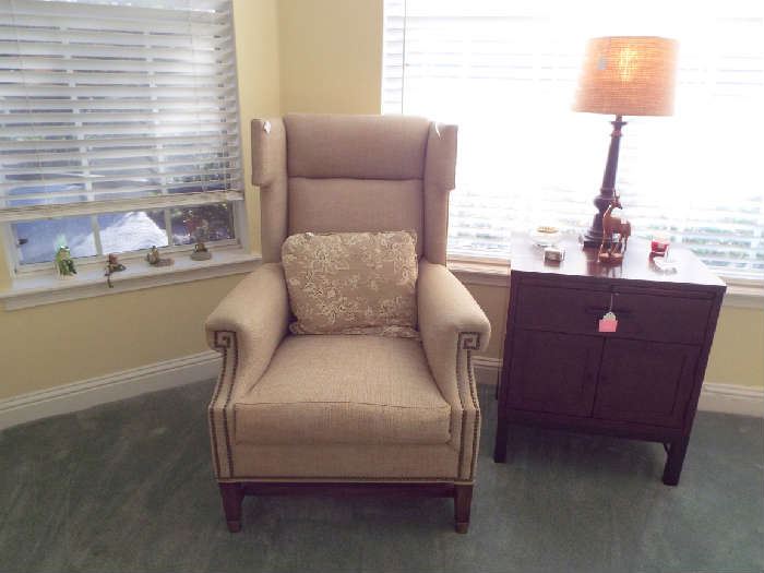 Wing-back chair & side chest