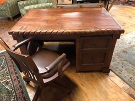 Vintage rustic desk, made before they started cheaping out with light weight wood. This sucker is heavy and solid!