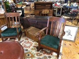 A pair of antique Mission / Art & Crafts rockers and a spectacularly huge antique cedar chest.
