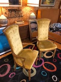 Super cool Mid Century Modern ( MCM ) highback chairs. Fabric is in great shape for it's age. 