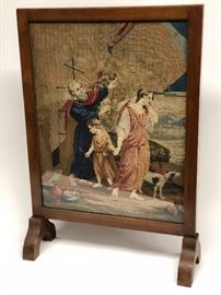 Victorian needlepoint fireplace screen.