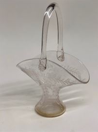 Hawke etched glass basket.