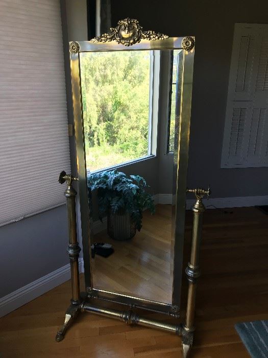 Victorian Brass Standing Mirror