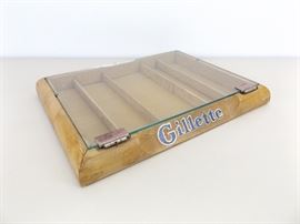 Antique Gillette Safety Razor Wood/Glass Counter Top Display Case
