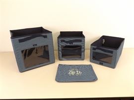 4 NEW Retired Thirty-One "Sailor Stripe" Storage Totes, and Zipper Pouch
