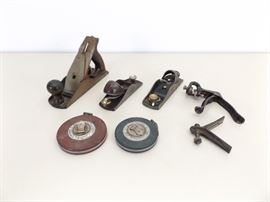 Lot of Antique Wood Planers, Tape Measures, etc. Tools
