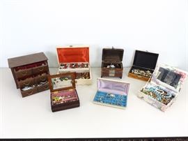 7 Jewelry Boxes Filled with Antique/Vintage Costume Jewelry
