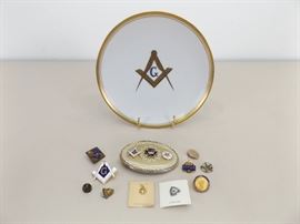 Lot of Free Mason Pins, Belt Buckle, etc. Items
