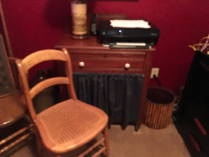 Printer and antique chest and chair