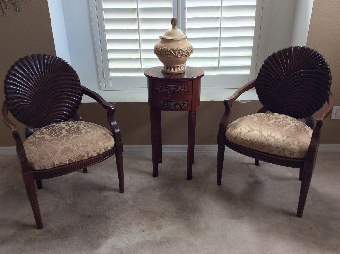 Upholstered Wooden Arm Chairs. 