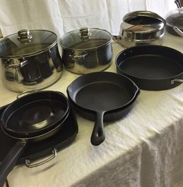 Cast iron & Pans of all sizes.