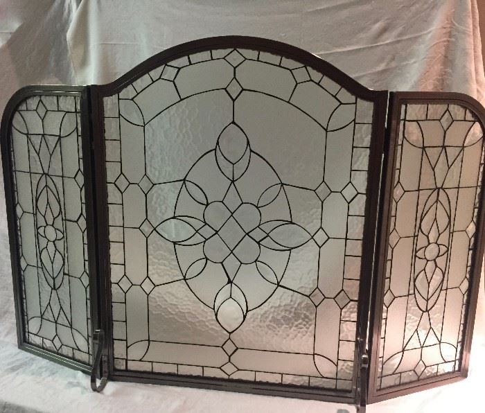 Impeccable Leaded Beveled Glass Fireplace Screen