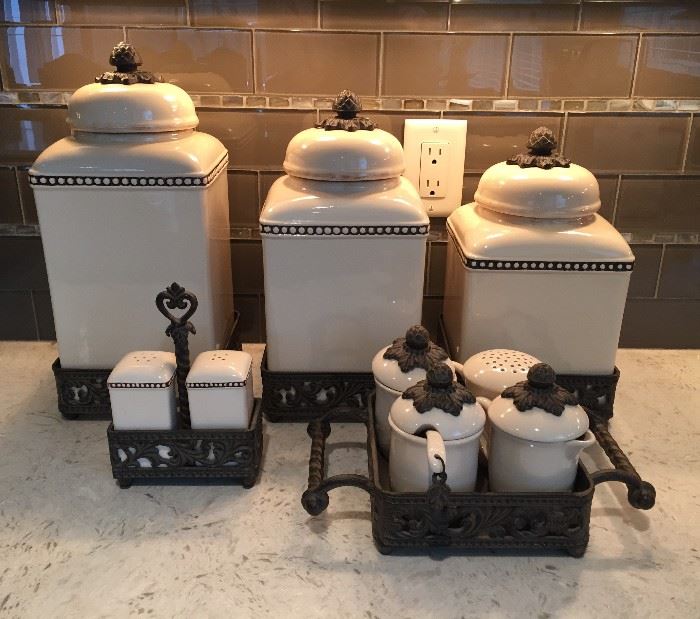 Matching Ceramic Canister, Salt & Pepper, & Condiment Set by Gracious Goods