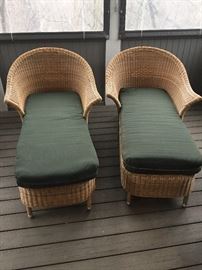Two Resin Wicker Loungers with Cushions, excellent condition