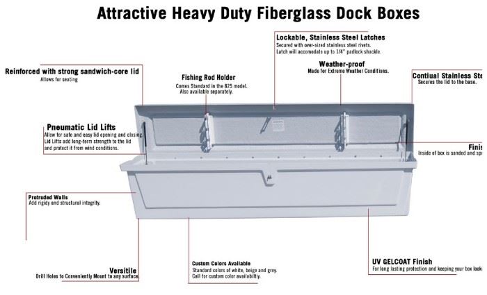 Heavy Duty Fiberglas Dock Box Specs