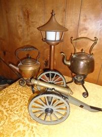 Copper Kettles &  Lamp   Toy Cannon