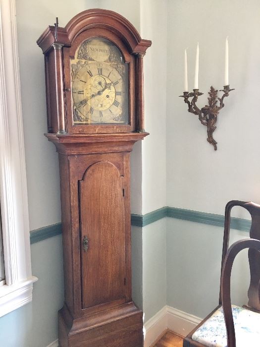Grandfather's Clock, English, mid-18th Century origin.  Maker: Int'l Banister, NEWPORT - Isle of Wight.  Movement in operating condition.