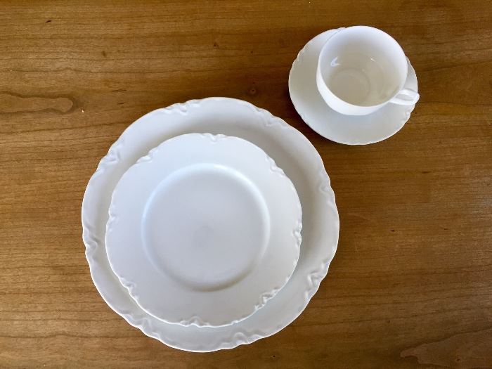Haviland service for 12.  Set includes Dinner plate, salad plate, cup and saucer and bread/butter plate (not pictured)