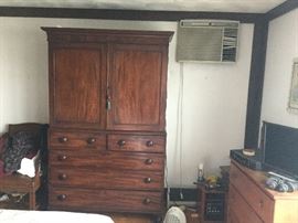 Antique English Linen Press with Cornice Top.     All the storage you will ever need