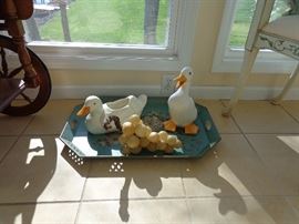 Large Serving Tray, Ceramic Ducks, Grapes