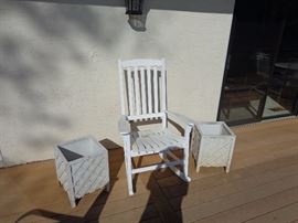 White Rocking Chair, White Wooden Lattice Planters