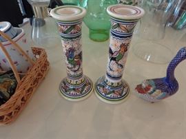 Portugal Hand Painted Conimbriga Candle Sticks