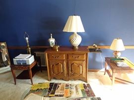 Davenport, HP Printer, Lamps, Vintage Record Albums, Vintage End Tables, Large Mirror