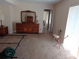 Antique 5 Piece Dixie King Size Bedroom Suit, Vintage Walking Cane/Seat, Sleeping Bags 