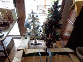 One Aluminum Christmas Tree, One Regular Christmas Tree Fully Decorated, One Christmas Tree In the Box 