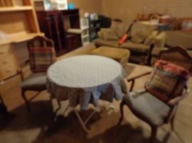 Custom Upholstered Round Table with 2 Chairs 