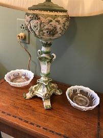 A Victorian porcelain lamp in perfect condition 