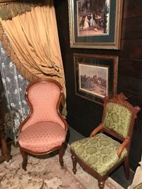 The corner of the Victorian living room staged in a horse stall in the main barn.