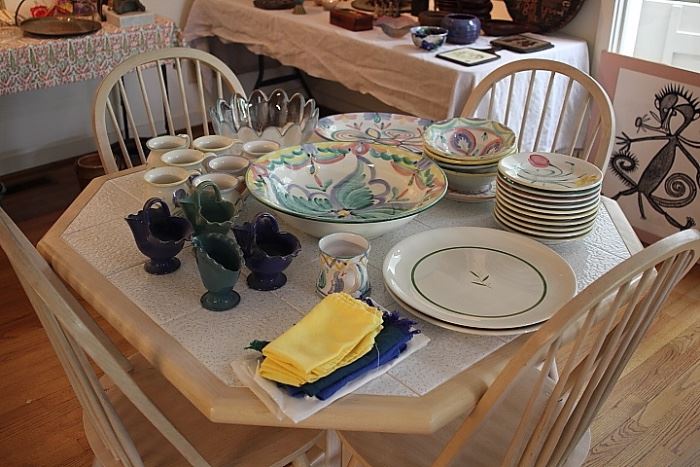 tile-top breakfast table with four chairs