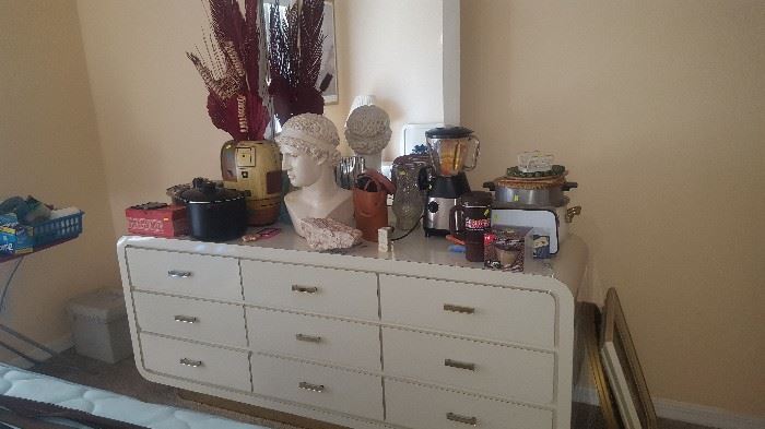 Contemporary Dresser & Mirror with Misc . Has 2 Night Stands that match
