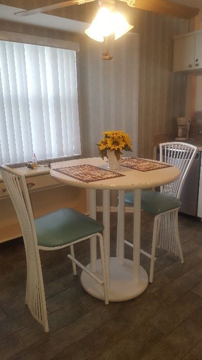 Cafe Style Kitchen Hi-Top Table & 2 Chairs with Aqua Seats