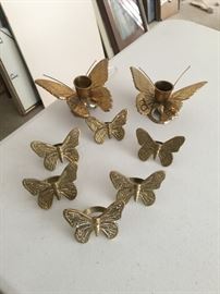 Butterfly metal napkins rings with 2 candlestick holders