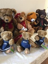 Bears include  Dan Dee 100th Anniv limited edition 30 inch ht with tag;   Vermont teddy bears (named Lisa, Ron and Linda;   and Wesley Bearimore Investment collectable with tag, retired. 