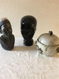 Stone head,  Rare vintage full size mannequin head, made in Spain and decorative pot