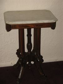 Antique Walnut & Burl Marble Top Parlor Table