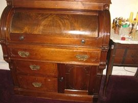 Antique Mahogany Late Victorian Cylinder Roll Secretary Desk Bookcase c1900