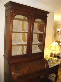 Antique Mahogany Late Victorian Cylinder Roll Secretary Desk Bookcase c1900 