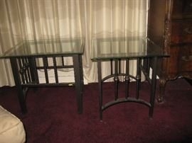 2 Glass & Wrought Iron End Tables