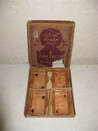 UNIQUE & RARE "Ideal Bridge Prize" Glass Ashtrays" in Original Box