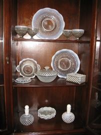 Anchor Hocking Moonstone Hobnail Glassware with White Opalescence Rim 
