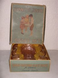 Jeannette Glassware - "Cherry Blossom" Child Dinner Set - MINT IN ORIGINAL BOX!