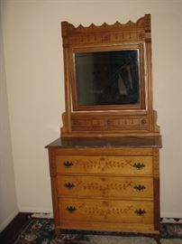 Antique - Vintage Chest of Drawers with Mirror - Hand Carved Detail