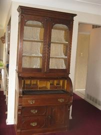 Antique Mahogany Late Victorian Cylinder Roll Secretary Desk Bookcase c1900